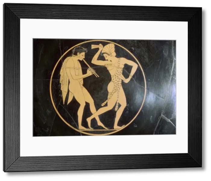 Framed Print : Vase-painting of a youth playing the flute and a woman dancing, 6th century BC. Artist: Epikektos