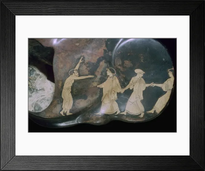 Framed Print : Greek red-figure astragalos with dancing figures, 5th century BC Framed Print : Greek red-figure astragalos with dancing figures, 5th century BC