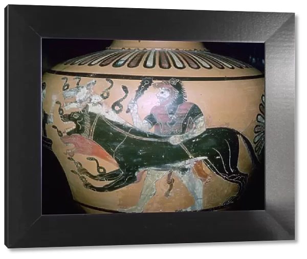 Greek vase painting of Heracles and Cerberus
