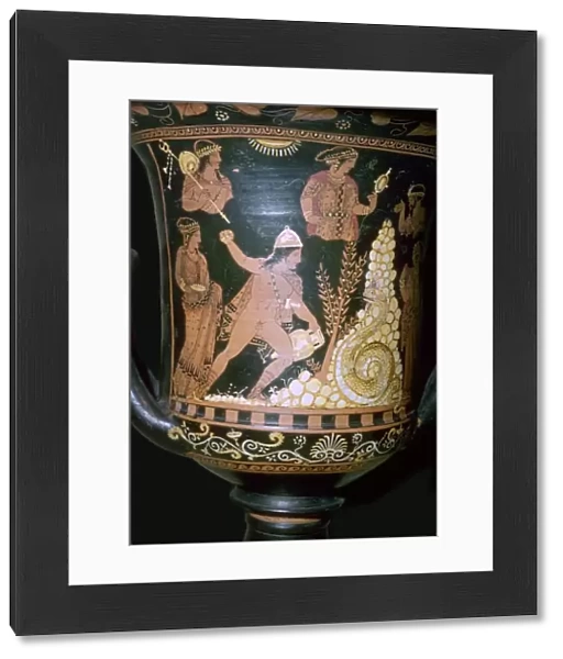 Greek vase painting depicting Cadmus fighting the serpent, 4th century BC