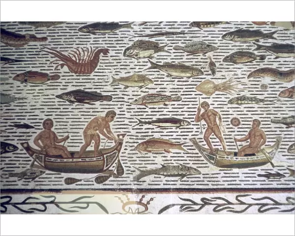 Roman mosaic of men fishing from boats, 2nd century BC
