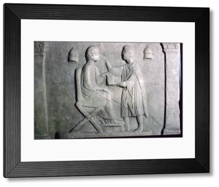 Framed Print : Roman relief of an oculist at work Framed Print : Roman relief of an oculist at work
