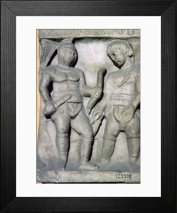 Framed Print : Roman relief of gladiators, 3rd century Framed Print : Roman relief of gladiators, 3rd century