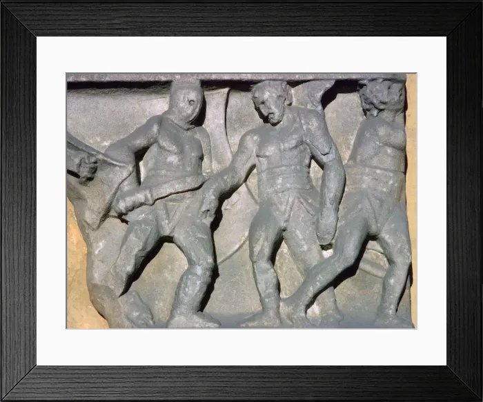 Framed Print : Roman relief of gladiators, 3rd century Framed Print : Roman relief of gladiators, 3rd century