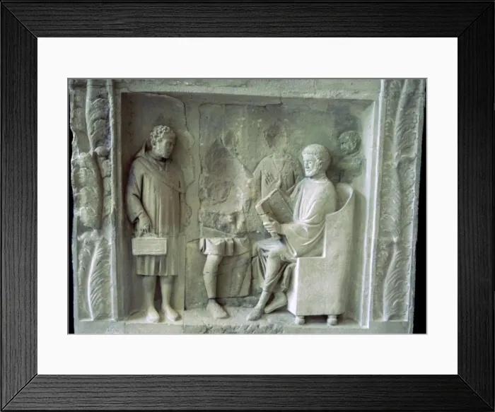 Framed Print : Roman relief of a schoolroom scene Framed Print : Roman relief of a schoolroom scene