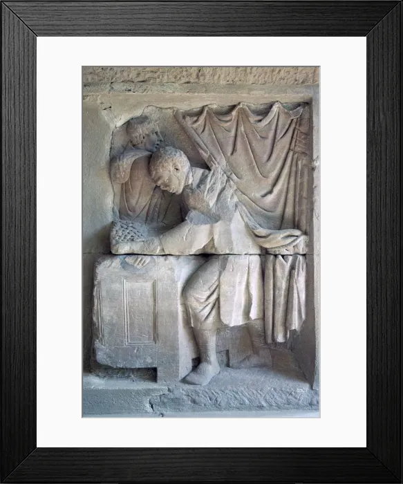 Framed Print : Roman relief of a tax-collector Framed Print : Roman relief of a tax-collector