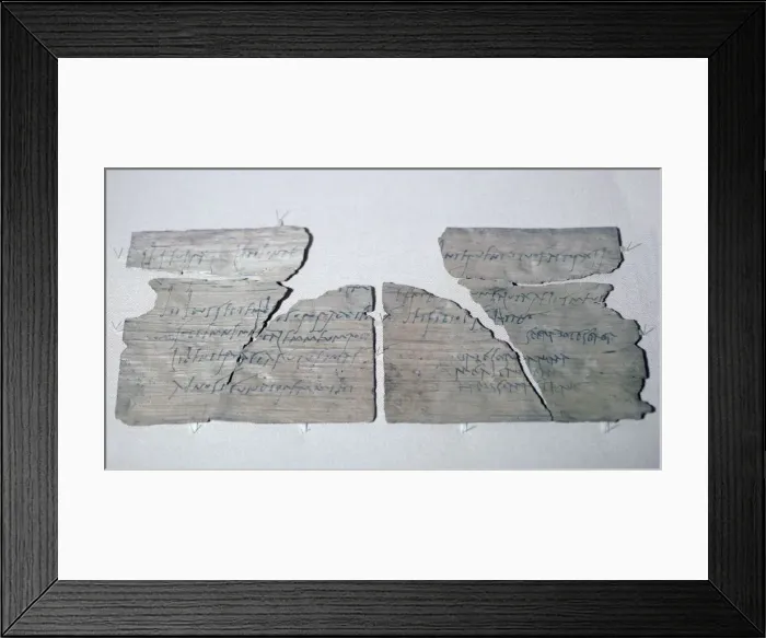 Framed Print : Roman wood writing tablet from Vindolanda with a party invitation, late 1st or early 2nd century. Artist: Claudia Severa Framed Print : Roman wood writing tablet from Vindolanda with a party invitation, late 1st or early 2nd century. Artist: Claudia Severa