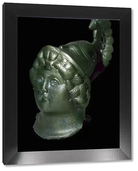 Romano-British copper alloy head of Minerva with Corinthian helmet