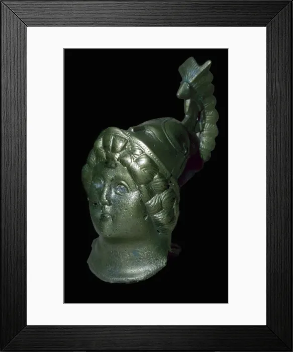 Framed Print : Romano-British copper alloy head of Minerva with Corinthian helmet Framed Print : Romano-British copper alloy head of Minerva with Corinthian helmet