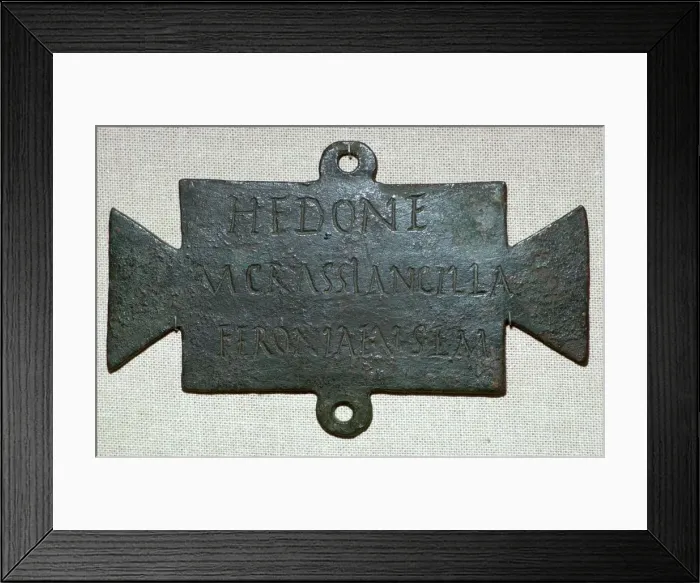 Framed Print : Second century Roman bronze plaque with a dedication to Feronia Framed Print : Second century Roman bronze plaque with a dedication to Feronia