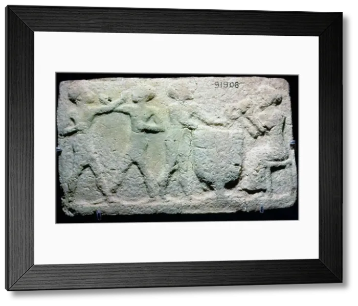 Framed Print : Baked clay plaque of two boxers fighting, while musicians play, from Larsa, Iraq, 2000BC-1750BC Framed Print : Baked clay plaque of two boxers fighting, while musicians play, from Larsa, Iraq, 2000BC-1750BC