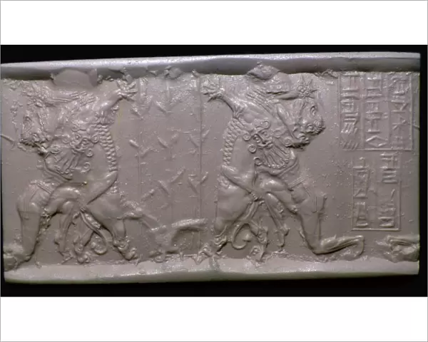 Akkadian cylinder-seal impression of Gilgamesh and a Lion