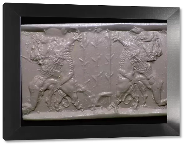 Akkadian cylinder-seal impression of Gilgamesh and a Lion