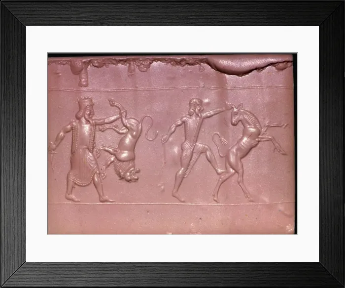 Framed Print : Achaemenid cylinder-seal impression of a Royal hunt Framed Print : Achaemenid cylinder-seal impression of a Royal hunt