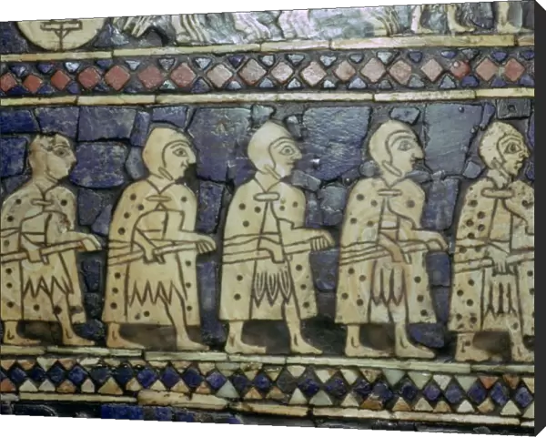 Detail of Sumerian soldiers from the Royal Standard of Ur, about 2600-2400 BC