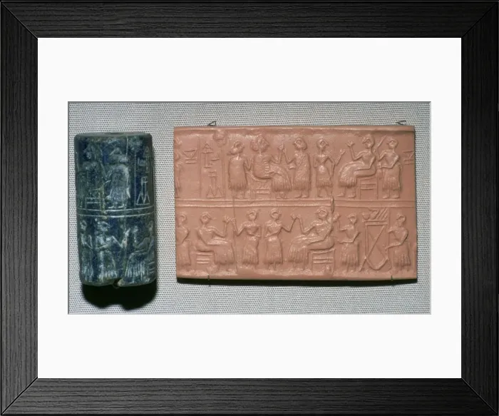 Framed Print : Lapis lazuli cylinder seal, from Ur, southern Iraq, c2600 BC Framed Print : Lapis lazuli cylinder seal, from Ur, southern Iraq, c2600 BC