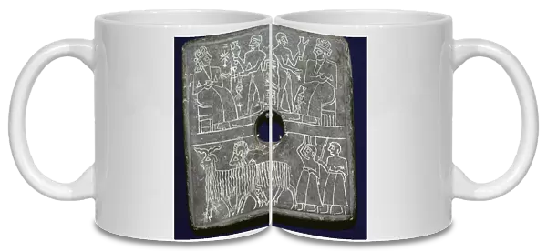 Sumerian stone plaque showing ritual offerings to a King