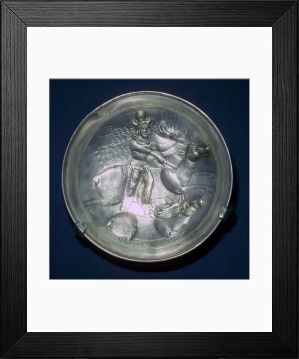 Framed Print : A Sassanid silver dish showing King Shapur II, 4th century Framed Print : A Sassanid silver dish showing King Shapur II, 4th century