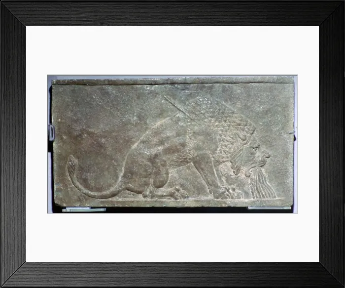 Framed Print : The Dying Lion, a stone panel from Nineveh, northern Iraq, Neo-Assyrian, c645 BC Framed Print : The Dying Lion, a stone panel from Nineveh, northern Iraq, Neo-Assyrian, c645 BC