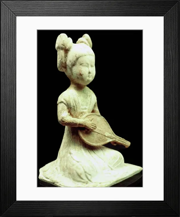 Framed Print : Chinese sculpture of a girl playing a stringed instrument Framed Print : Chinese sculpture of a girl playing a stringed instrument