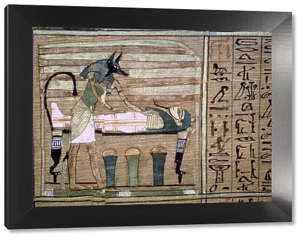 Papyrus of Anubis preparing a mummy