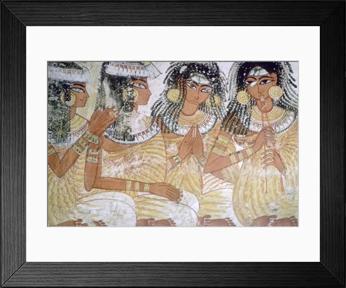 Framed Print : Egyptian wall-painting of musicians at a banquet Framed Print : Egyptian wall-painting of musicians at a banquet