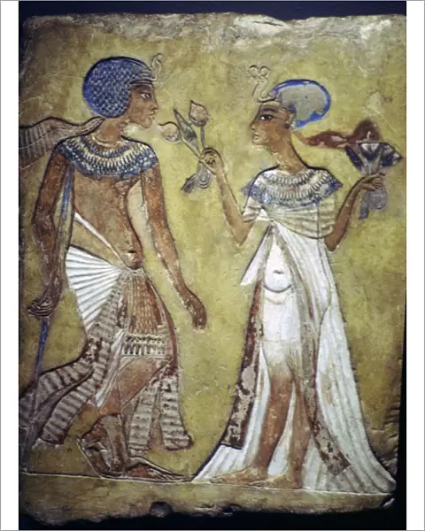 Egyptian painting of a young man and woman