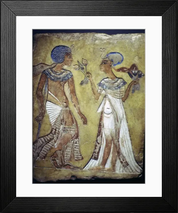 Framed Print : Egyptian painting of a young man and woman Framed Print : Egyptian painting of a young man and woman
