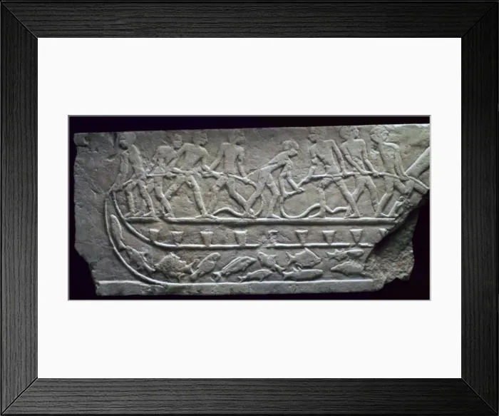 Framed Print : Egyptian relief of fishing from a boat with a net Framed Print : Egyptian relief of fishing from a boat with a net