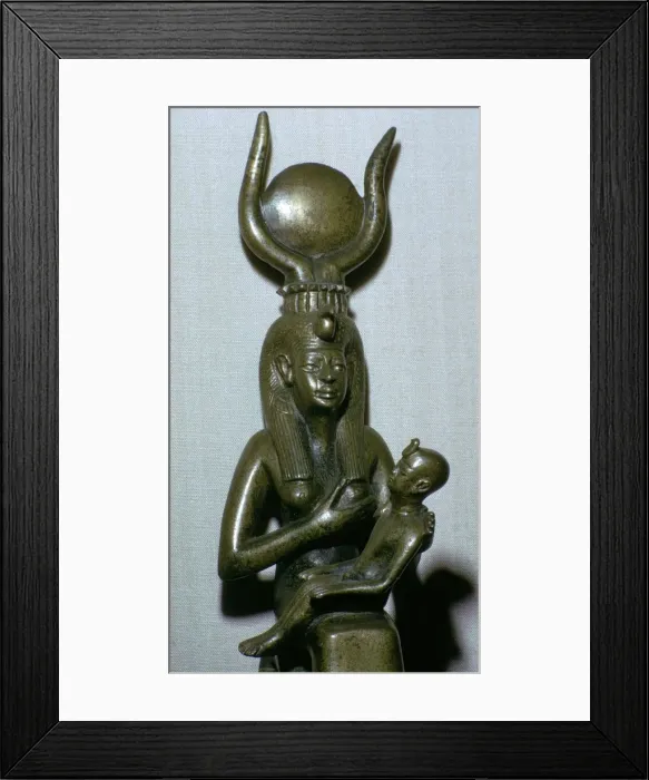 Framed Print : Egyptian statuette of Iris and Horus, 7th century BC Framed Print : Egyptian statuette of Iris and Horus, 7th century BC