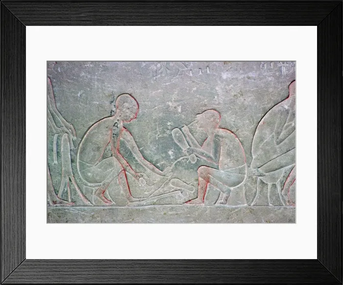 Framed Print : Egyptian relief showing shoemakers, 14th century BC Framed Print : Egyptian relief showing shoemakers, 14th century BC