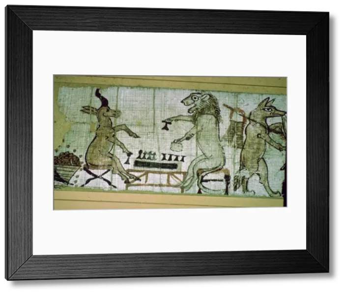 Framed Print : Detail from the Egyptian satirical papyrus of a lion and a unicorn playing a board game Framed Print : Detail from the Egyptian satirical papyrus of a lion and a unicorn playing a board game