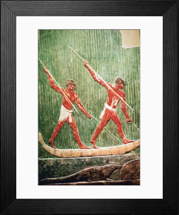 Framed Print : Egyptian painted relief of a hippopotamous hunt Framed Print : Egyptian painted relief of a hippopotamous hunt