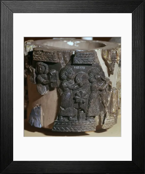 Framed Print : Procession of musicians on a steatite pyxis, 8th century BC Framed Print : Procession of musicians on a steatite pyxis, 8th century BC