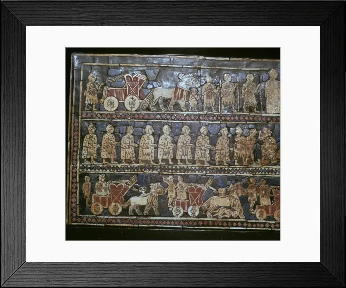 Framed Print : Detail of the Standard of Ur, showing chariots and soldiers, southern Iraq, about 2600-2400 BC Framed Print : Detail of the Standard of Ur, showing chariots and soldiers, southern Iraq, about 2600-2400 BC