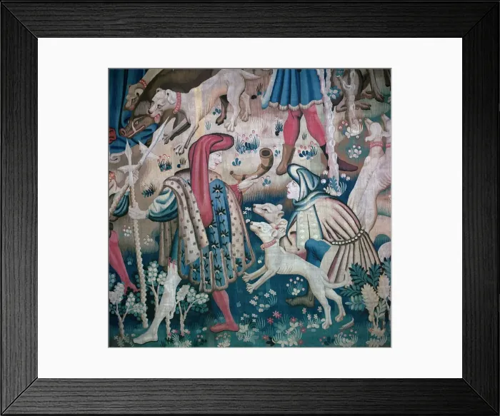 Framed Print : Detail of bear-hunt from the Devonshire Hunting Tapestries, 15th century Framed Print : Detail of bear-hunt from the Devonshire Hunting Tapestries, 15th century