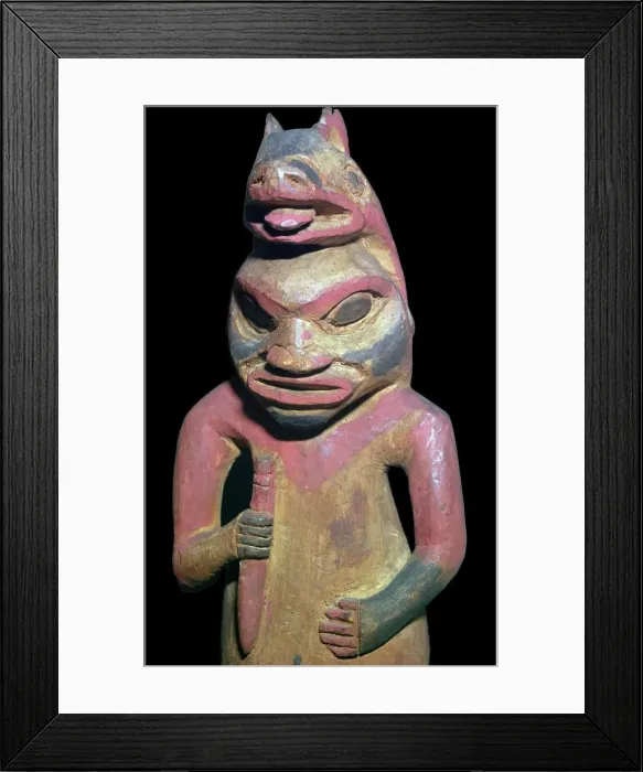Framed Print : Nootka Sound Native American figure of a man wearing a bears skin Framed Print : Nootka Sound Native American figure of a man wearing a bears skin