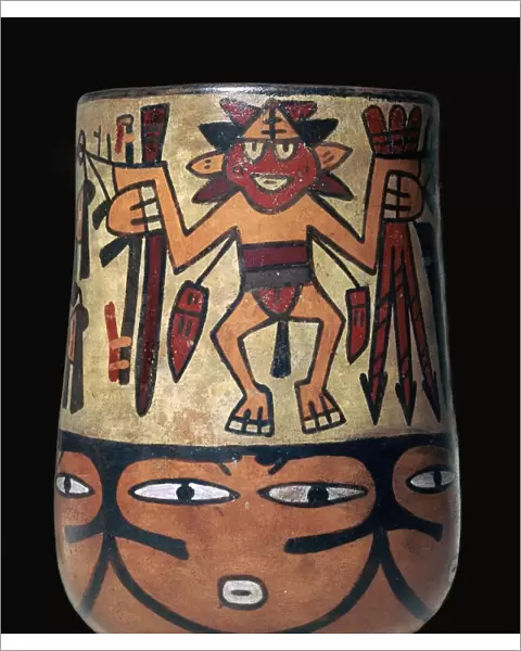 Nazca pottery vessel with two painted warriors, 2nd century