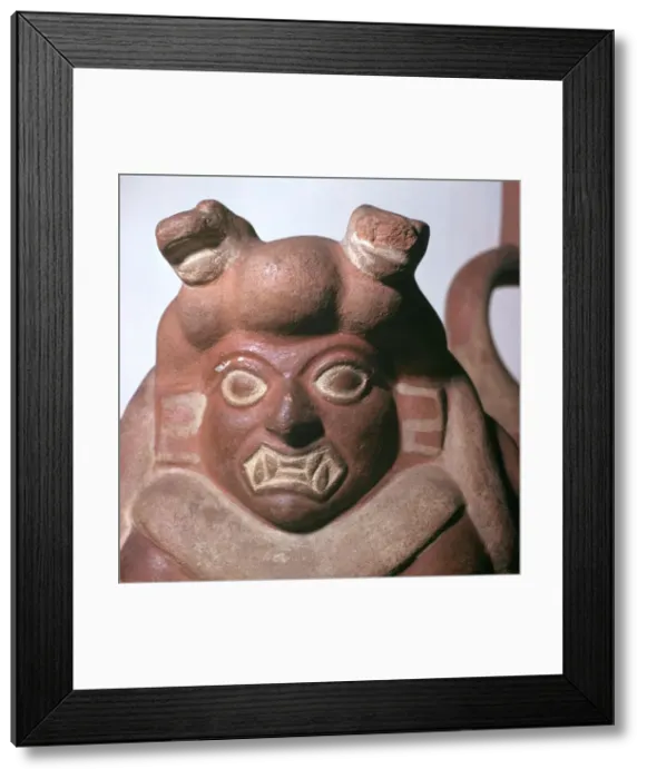 Framed Print : Peruvian earthenware bottle in the form of a squatting figure, 5th century Framed Print : Peruvian earthenware bottle in the form of a squatting figure, 5th century