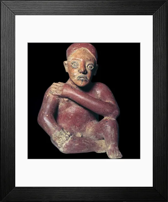 Framed Print : Mexican pottery figure of a squatting man, 4th century Framed Print : Mexican pottery figure of a squatting man, 4th century