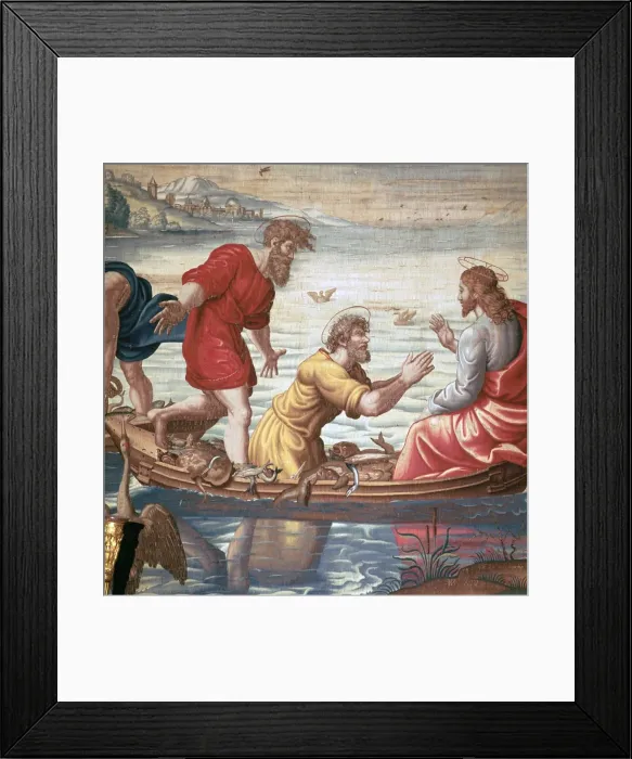 Framed Print : Detail from Mortlakes Tapestries, showing the miraculous draft of fishes, 17th century Framed Print : Detail from Mortlakes Tapestries, showing the miraculous draft of fishes, 17th century