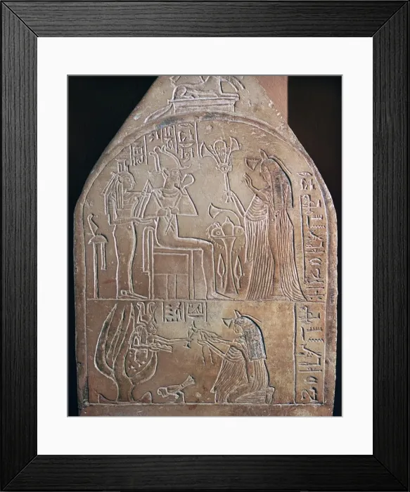 Framed Print : Egyptian detail of the funerary stele of a singer in the temple of Amon Framed Print : Egyptian detail of the funerary stele of a singer in the temple of Amon