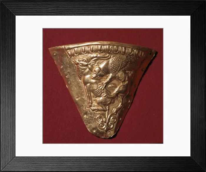 Framed Print : Scythian gold plate showing a winged panther attacking a goat Framed Print : Scythian gold plate showing a winged panther attacking a goat