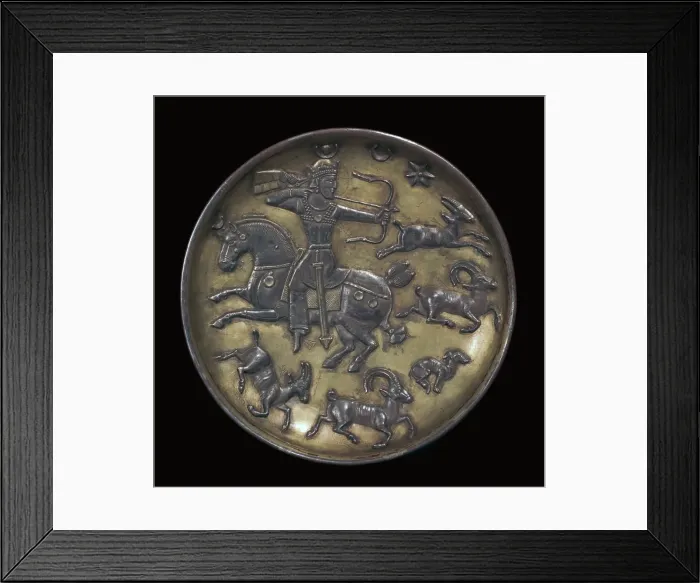 Framed Print : Sassanian dish showing King Ardashir III hunting Framed Print : Sassanian dish showing King Ardashir III hunting