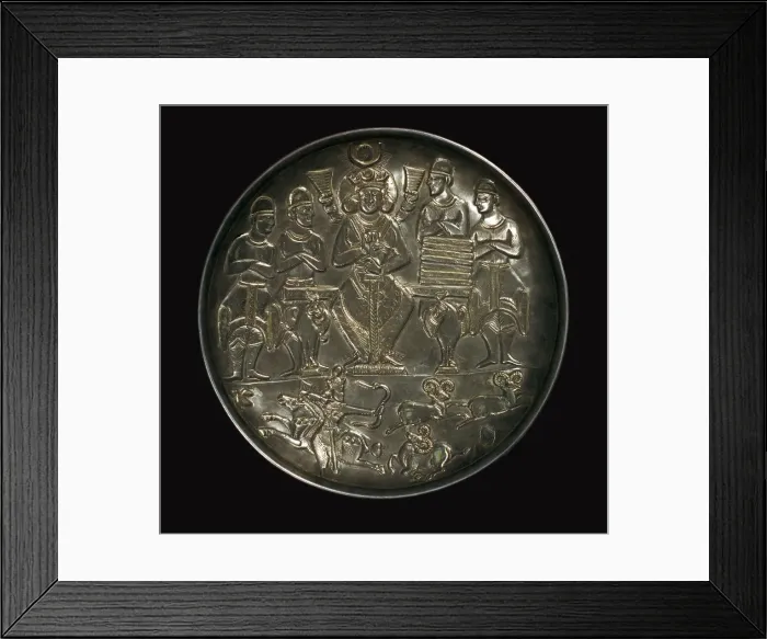 Framed Print : Sassanian dish showing King Khosrau I Anushirvan amongst dignitaries, 6th century Framed Print : Sassanian dish showing King Khosrau I Anushirvan amongst dignitaries, 6th century