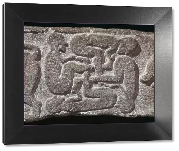 Human swastika motif from a Pictish grave-slab, 7th century