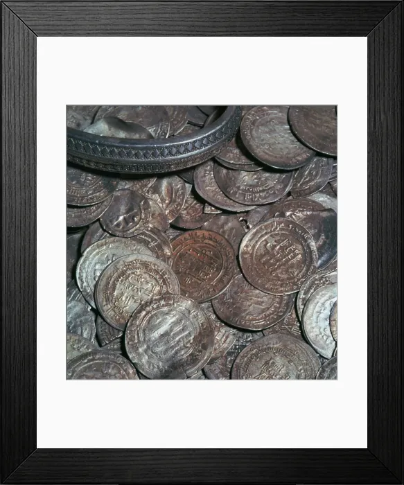 Framed Print : Hoard of silver with arab coins from a Viking grave Framed Print : Hoard of silver with arab coins from a Viking grave