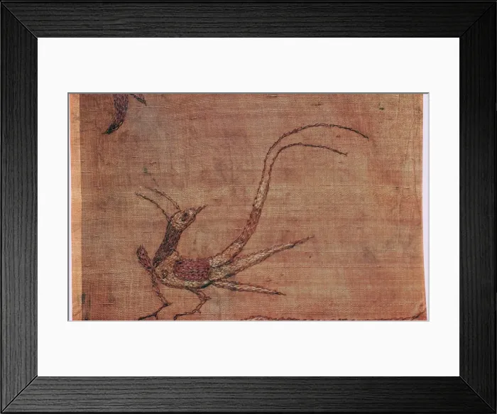 Framed Print : Detail of a Chinese embroidered silk tussore with a phoenix from a Scythian tomb Framed Print : Detail of a Chinese embroidered silk tussore with a phoenix from a Scythian tomb