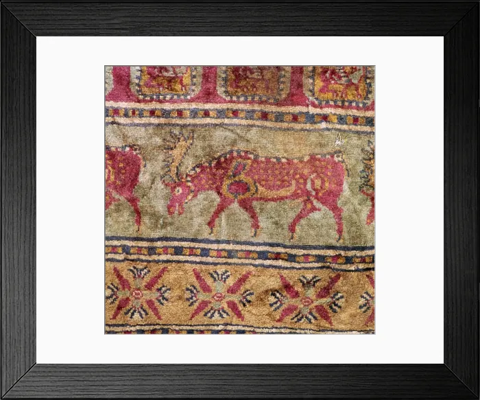 Framed Print : Detail of Scythian pile carpet, 5th century BC Framed Print : Detail of Scythian pile carpet, 5th century BC