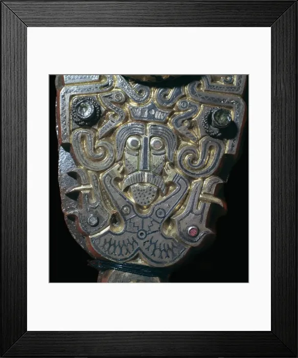 Framed Print : Detail of a baldrick buckle showing a human figure, 6th century Framed Print : Detail of a baldrick buckle showing a human figure, 6th century